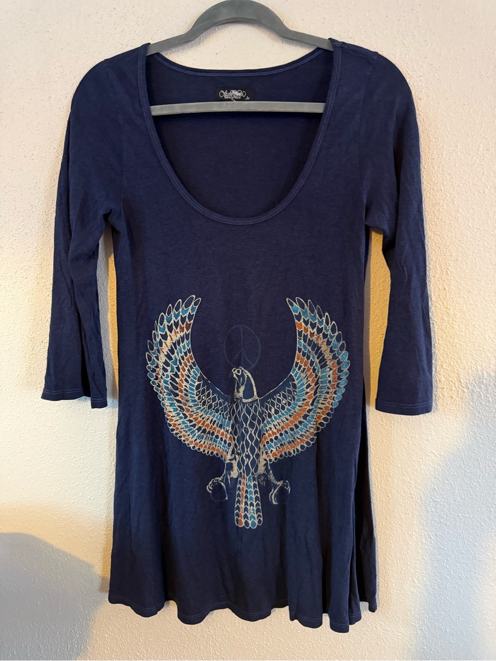 Lauren Moshi Navy Scoop-Neck Tunic with Multicolor Eagle Graphic
